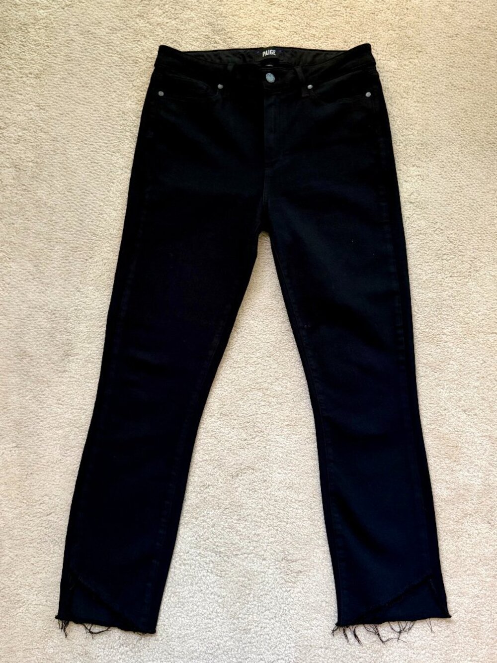 PAIGE Hoxton Ankle High Rise/ Raw Hem Skinny Jeans | Black Shadow | Size 30